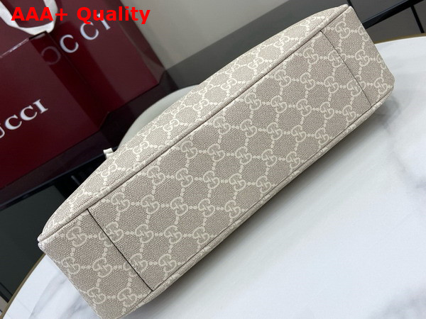 Gucci GG Emblem Medium Shoulder Bag in Beige and White New GG Monogram Coated Fabric 815216 Replica