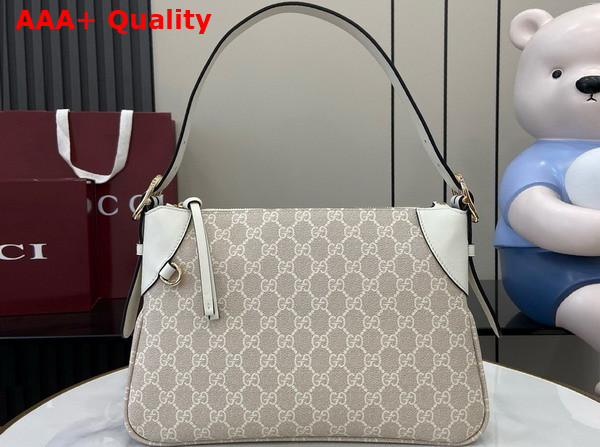 Gucci GG Emblem Medium Shoulder Bag in Beige and White New GG Monogram Coated Fabric 815216 Replica