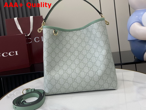 Gucci GG Emblem Small Shoulder Bag in Sage Green GG Monogram Coated Fabric 815103 Replica