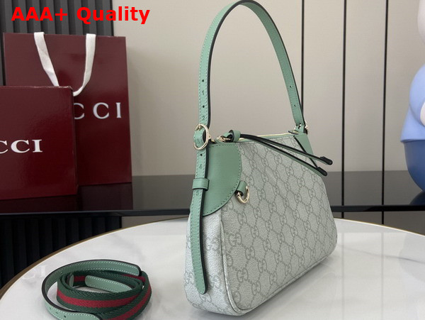 Gucci GG Emblem Small Shoulder Bag in Sage Green GG Monogram Coated Fabric 815218 Replica