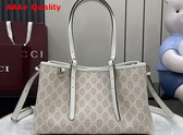 Gucci GG Emblem Small Tote Bag in Beige and White New GG Monogram Coated Fabric 815214 Replica