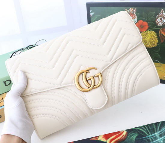 Gucci GG Marmont Clutch in White Matelasse Chevron Leather with a Heart 498079