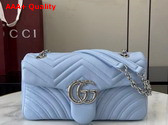 Gucci GG Marmont Medium Shoulder Bag in Light Blue Matelasse Chevron Lambskin Leather 837267 Replica