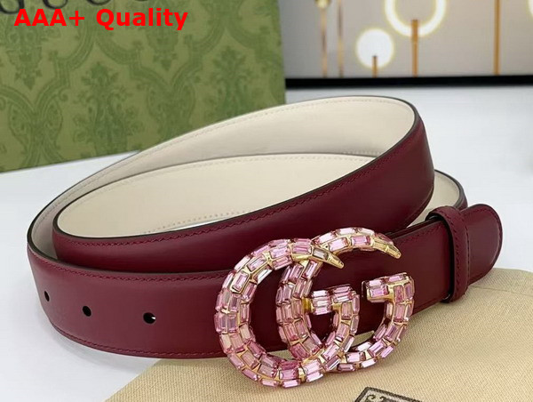 Gucci GG Marmont Thin Belt with Crystals in Gucci Rosso Ancora Red Leather 772651 Replica