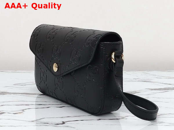 Gucci GG Super Mini Shoulder Bag in Black GG Leather 772794 Replica