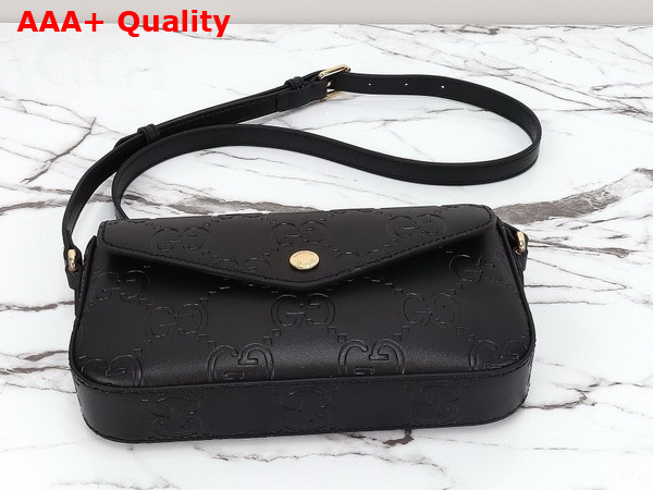 Gucci GG Super Mini Shoulder Bag in Black GG Leather 772794 Replica
