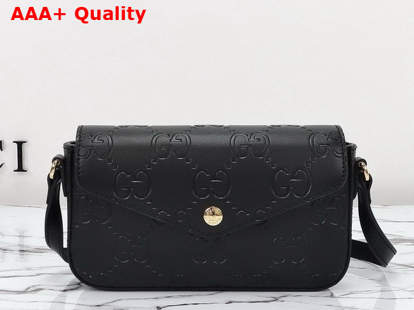 Gucci GG Super Mini Shoulder Bag in Black GG Leather 772794 Replica