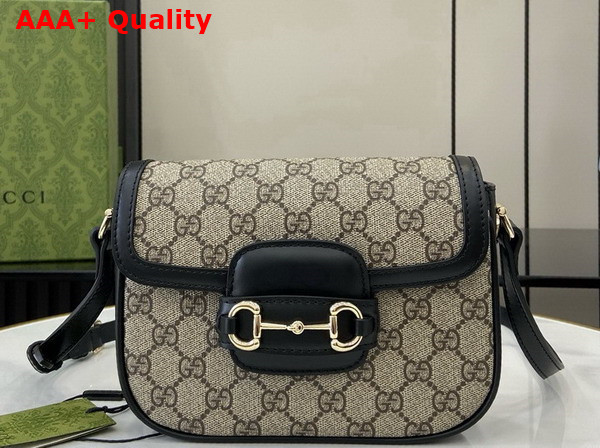 Gucci Horsebit 1955 Soft Mini Shoulder Bag in Beige and Dark Brown New GG Monogram Coated Fabric and Black Leather Trim 815205 Replica