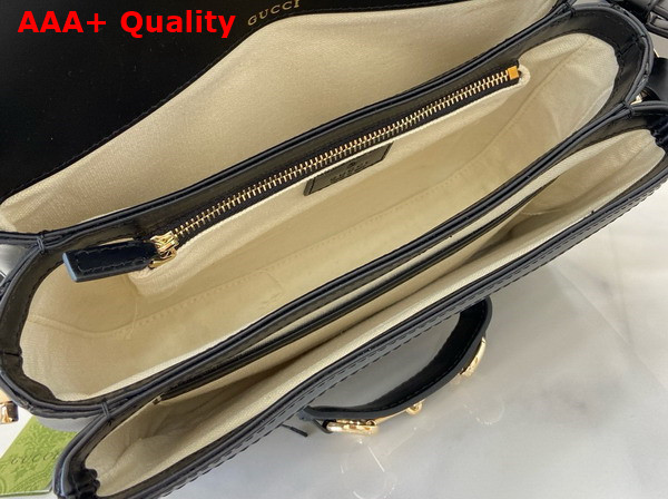 Gucci Horsebit 1955 Soft Small Shoulder Bag in Beige and Dark Brown New GG Monogram Coated Fabric and Black Leather Trim 815178 Replica
