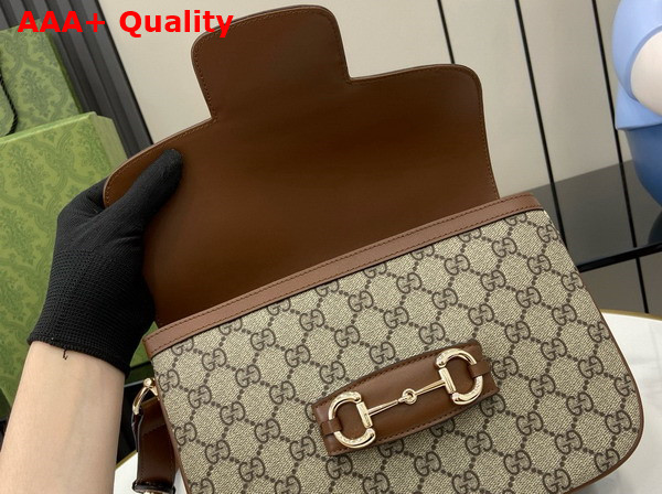 Gucci Horsebit 1955 Soft Small Shoulder Bag in Beige and Dark Brown New GG Monogram Coated Fabric and Brown Leather Trim 815178 Replica