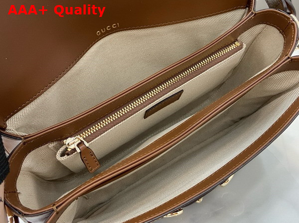 Gucci Horsebit 1955 Soft Small Shoulder Bag in Beige and Dark Brown New GG Monogram Coated Fabric and Brown Leather Trim 815178 Replica