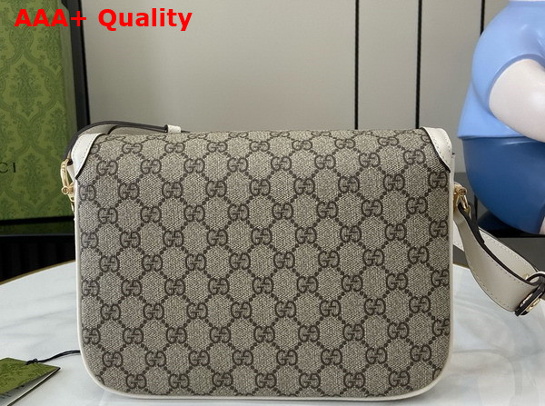 Gucci Horsebit 1955 Soft Small Shoulder Bag in Beige and Dark Brown New GG Monogram Coated Fabric and White Leather Trim 815178 Replica