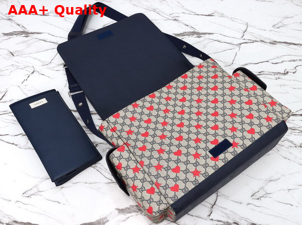 Gucci Large Changing Bag in Beige and Blue GG Supreme Canvas Allover Stars and Hearts Print 811491 Replica