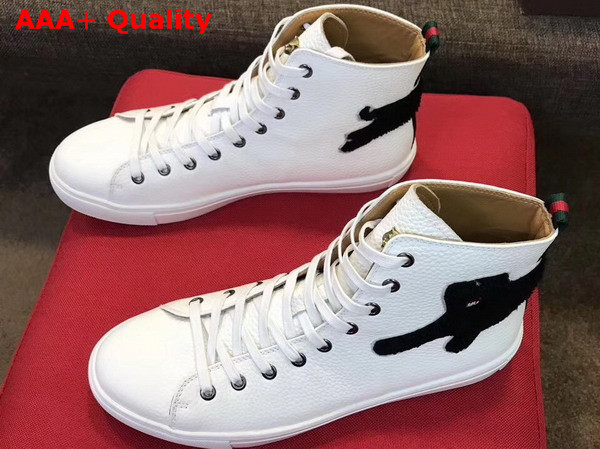 Gucci Leather High Top Sneaker in White with Panther Replica