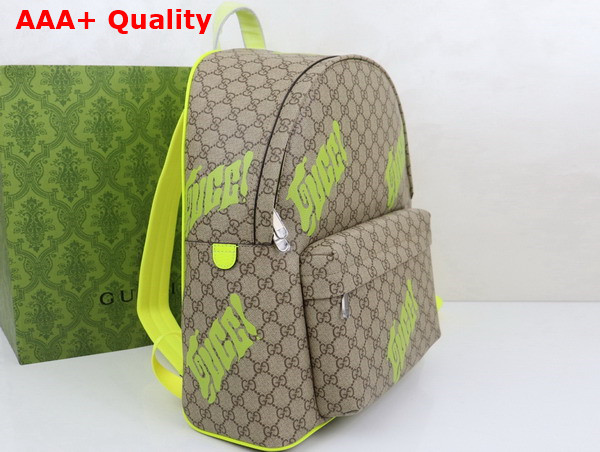 Gucci Medium Backpack with Print Beige and Dark Brown GG Monogram Coated Fabric Acid Green Leather Trim 834466 Replica