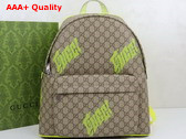 Gucci Medium Backpack with Print Beige and Dark Brown GG Monogram Coated Fabric Acid Green Leather Trim 834466 Replica