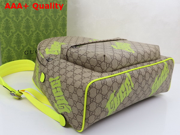 Gucci Medium Backpack with Print Beige and Dark Brown GG Monogram Coated Fabric Acid Green Leather Trim 834466 Replica