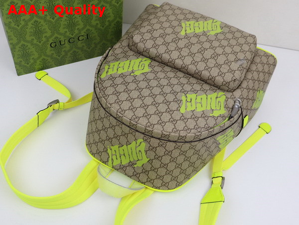 Gucci Medium Backpack with Print Beige and Dark Brown GG Monogram Coated Fabric Acid Green Leather Trim 834466 Replica