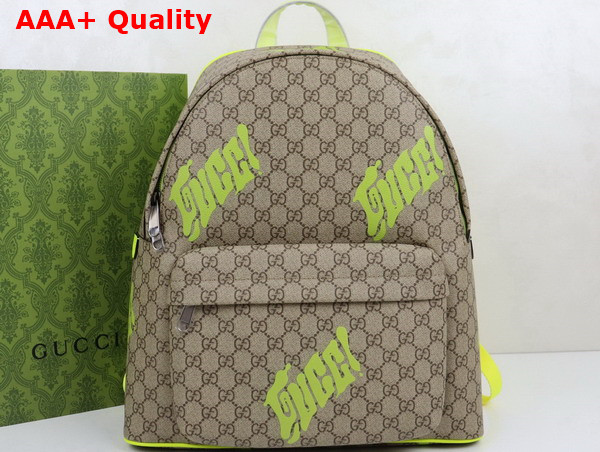Gucci Medium Backpack with Print Beige and Dark Brown GG Monogram Coated Fabric Acid Green Leather Trim 834466 Replica