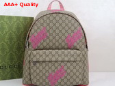 Gucci Medium Backpack with Print Beige and Dark Brown GG Monogram Coated Fabric Bright Pink Leather Trim 834466 Replica