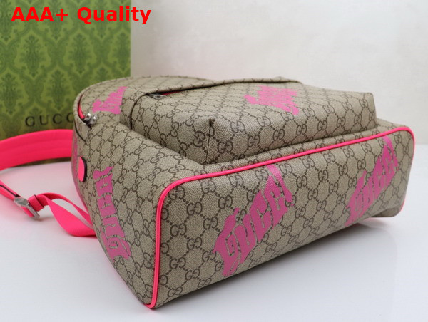 Gucci Medium Backpack with Print Beige and Dark Brown GG Monogram Coated Fabric Bright Pink Leather Trim 834466 Replica