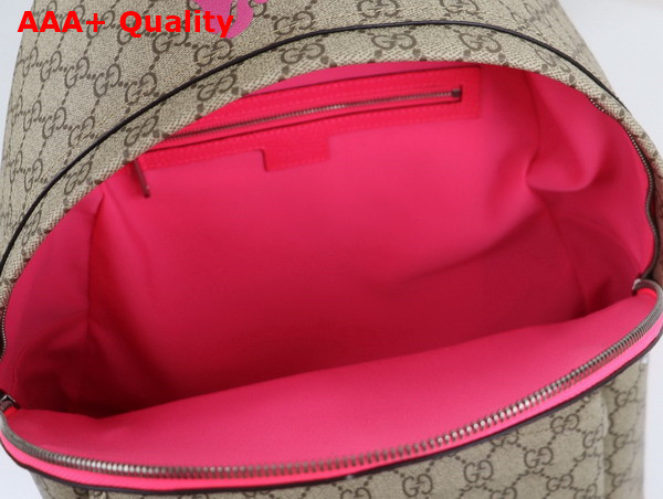 Gucci Medium Backpack with Print Beige and Dark Brown GG Monogram Coated Fabric Bright Pink Leather Trim 834466 Replica
