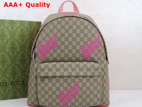 Gucci Medium Backpack with Print Beige and Dark Brown GG Monogram Coated Fabric Bright Pink Leather Trim 834466 Replica