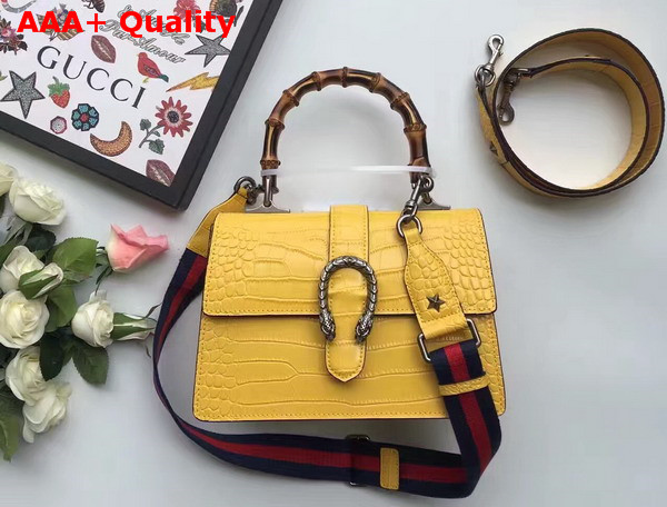 Gucci Medium Dionysus Croc Print Leather Top Handle Bag in Yellow Replica