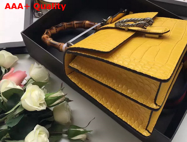 Gucci Medium Dionysus Croc Print Leather Top Handle Bag in Yellow Replica