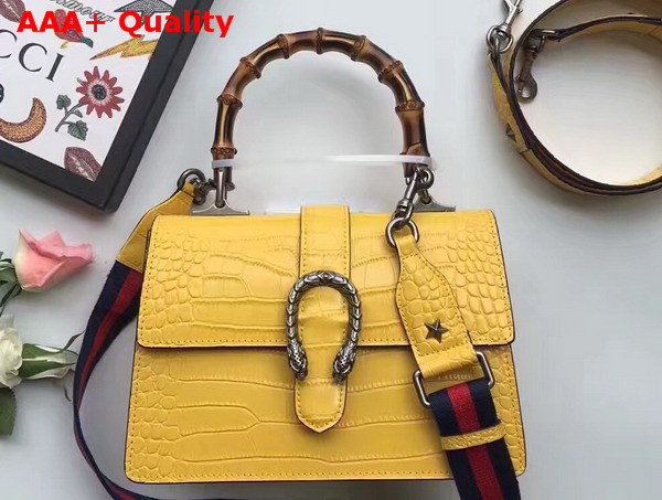 Gucci Medium Dionysus Croc Print Leather Top Handle Bag in Yellow Replica