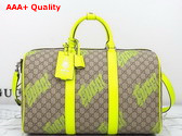Gucci Medium Duffle Bag with Print Beige and Dark Brown GG Monogram Coated Fabric Acid Green Leather Trim 834962 Replica