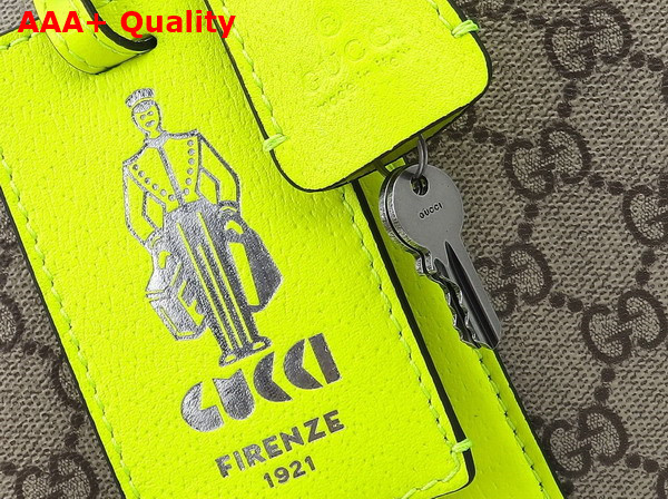 Gucci Medium Duffle Bag with Print Beige and Dark Brown GG Monogram Coated Fabric Acid Green Leather Trim 834962 Replica