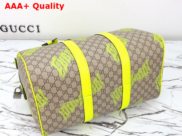 Gucci Medium Duffle Bag with Print Beige and Dark Brown GG Monogram Coated Fabric Acid Green Leather Trim 834962 Replica