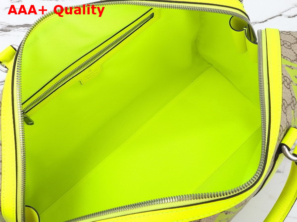 Gucci Medium Duffle Bag with Print Beige and Dark Brown GG Monogram Coated Fabric Acid Green Leather Trim 834962 Replica
