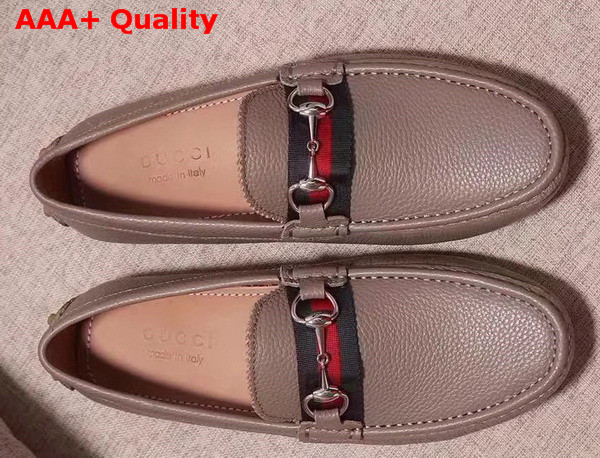 Gucci Mens Horsebit Leather Driver Grey Leather with Web Detail Replica