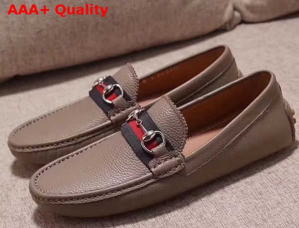 Gucci Mens Horsebit Leather Driver Grey Leather with Web Detail Replica