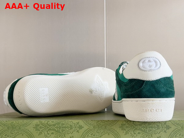 Gucci Mens Interlocking G Sneaker in Green Suede and Canvas Insert Detail 791742 Replica