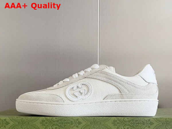 Gucci Mens Interlocking G Sneaker in White Suede and Canvas Insert Detail 791742 Replica