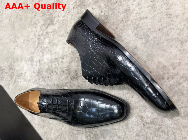 Gucci Mens Lace Up Shoes in Black Crocodile Embossed Calfskin Replica