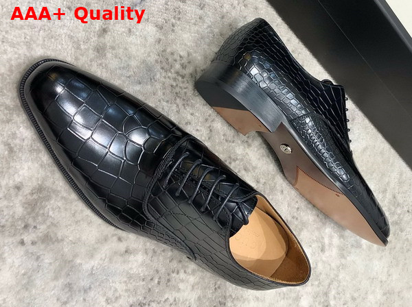 Gucci Mens Lace Up Shoes in Black Crocodile Embossed Calfskin Replica