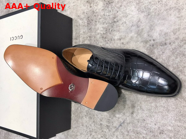 Gucci Mens Lace Up Shoes in Black Crocodile Embossed Calfskin Replica