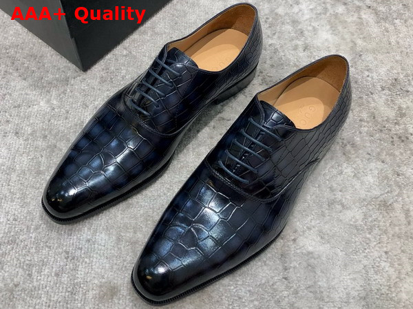 Gucci Mens Lace Up Shoes in Blue Crocodile Embossed Calfskin Replica