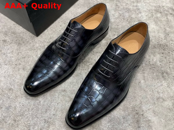 Gucci Mens Lace Up Shoes in Grey Crocodile Embossed Calfskin Replica