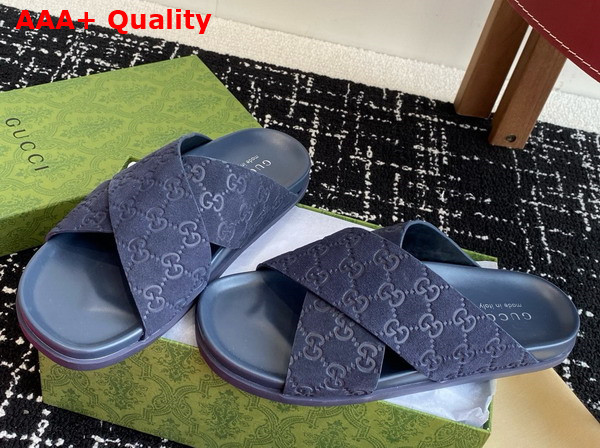 Gucci Mens Slide Sandal in Blue GG Suede 834940 Replica