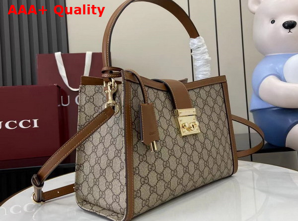 Gucci Padlock Large Top Handle Bag in Beige and Dark Brown GG Monogram Coated Fabric 838991 Replica