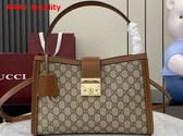 Gucci Padlock Large Top Handle Bag in Beige and Dark Brown GG Monogram Coated Fabric 838991 Replica