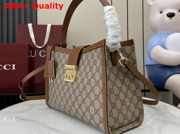 Gucci Padlock Large Top Handle Bag in Beige and Dark Brown GG Monogram Coated Fabric 838991 Replica