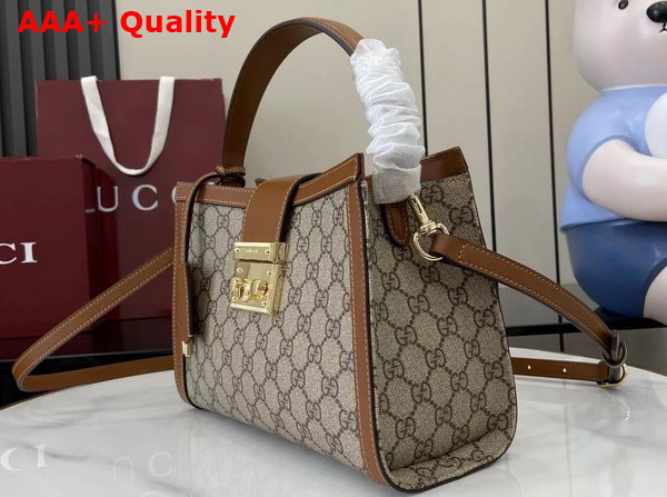 Gucci Padlock Medium Top Handle Bag in Beige and Dark Brown GG Monogram Coated Fabric 838992 Replica