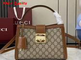 Gucci Padlock Medium Top Handle Bag in Beige and Dark Brown GG Monogram Coated Fabric 838992 Replica
