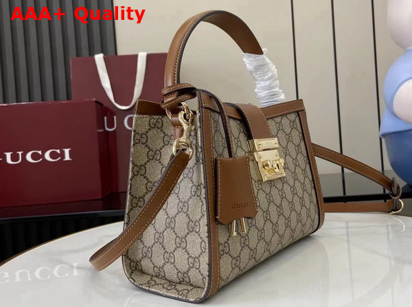 Gucci Padlock Medium Top Handle Bag in Beige and Dark Brown GG Monogram Coated Fabric 838992 Replica